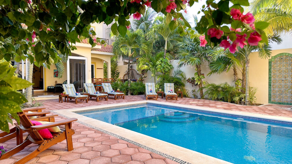 Pool and garden of Casa Zarah in Puerto Morelos.