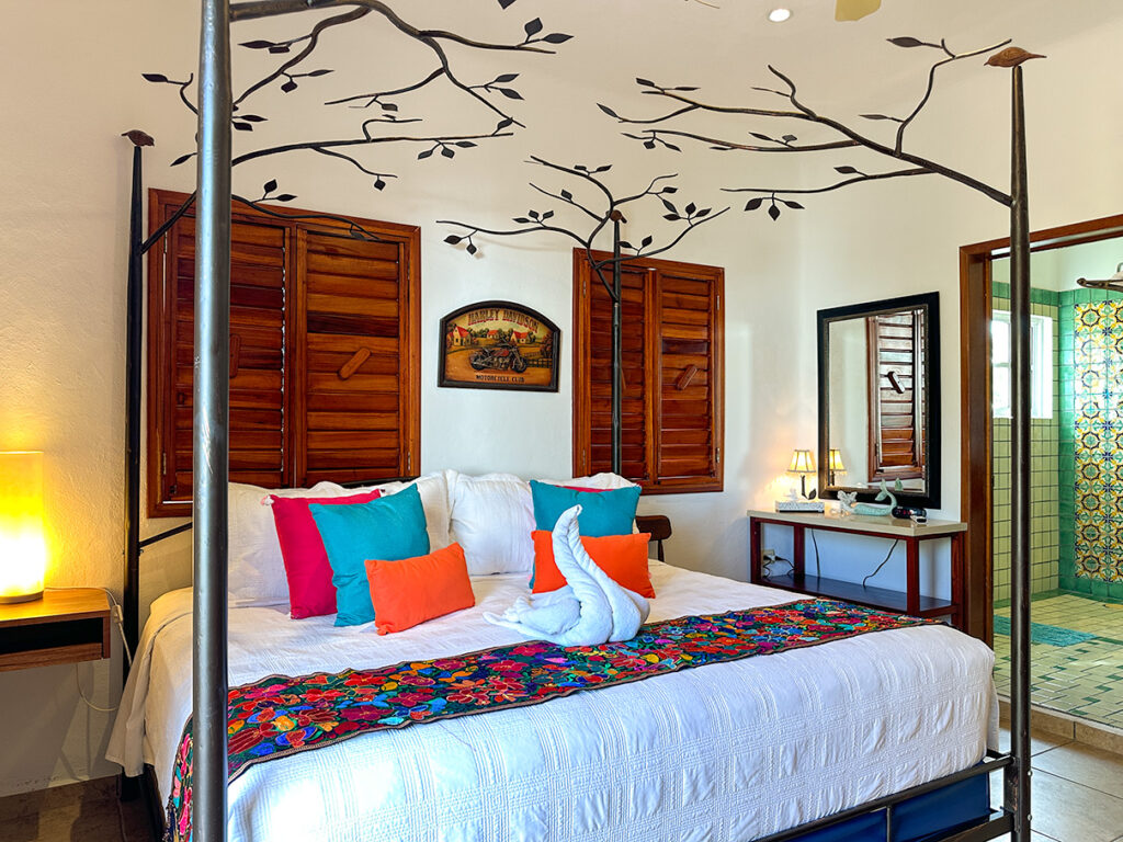 Master bedroom of Casa Zarah in Puerto Morelos with on-suit 