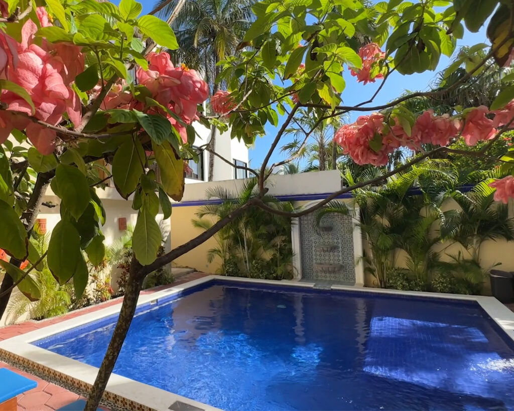 Pool and garden at Abbey del Sol in Puerto Morelos