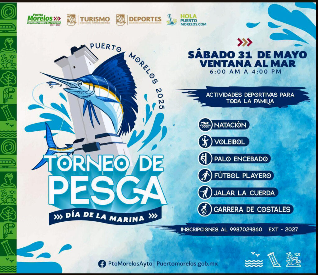 In celebration of Navy Day, Puerto Morelos hosts a vibrant fishing tournament and community sports event at Ventana al Mar. Locals and visitors gather for a day filled with friendly competition, ocean views, and coastal spirit.