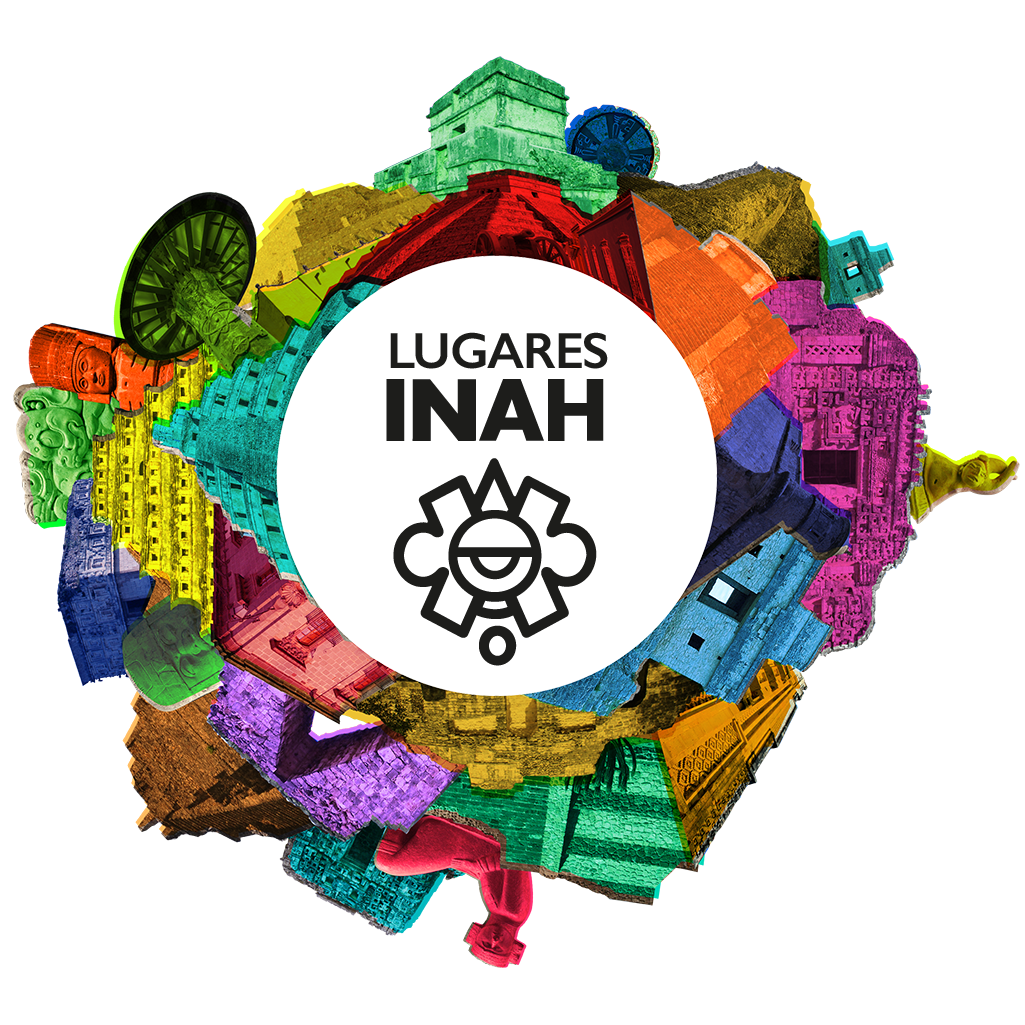 olorful INAH logo with illustrations of Mexico’s historic sites
