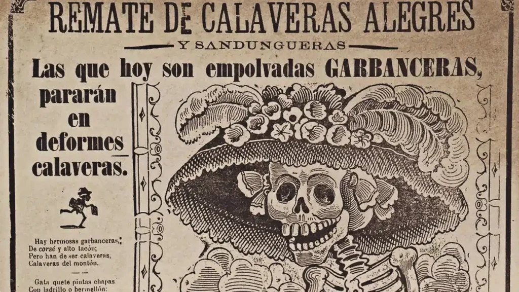 Original 1910 illustration of La Calavera Garbancera by José Guadalupe Posada.
