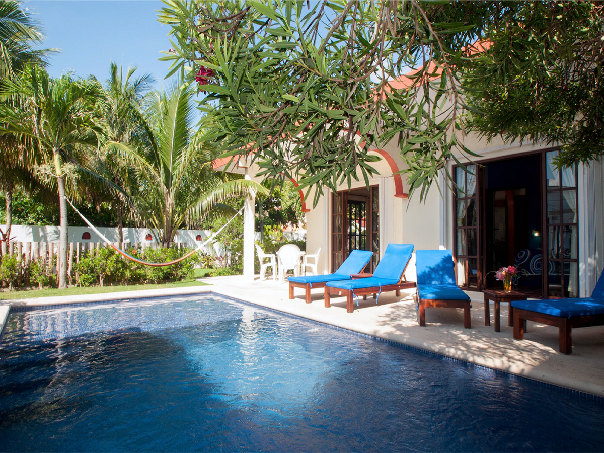 Private pool and shaded patio at Casa Anita in Puerto Morelos