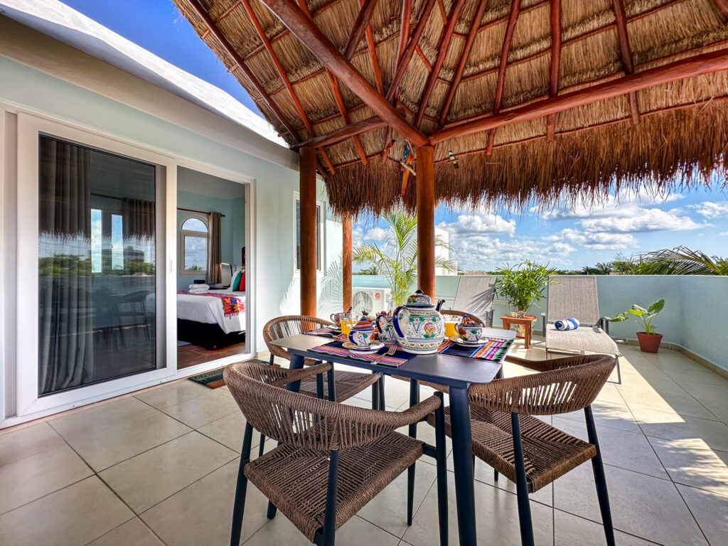 Covered upper-level patio with dining table at Casa Sonoma #4