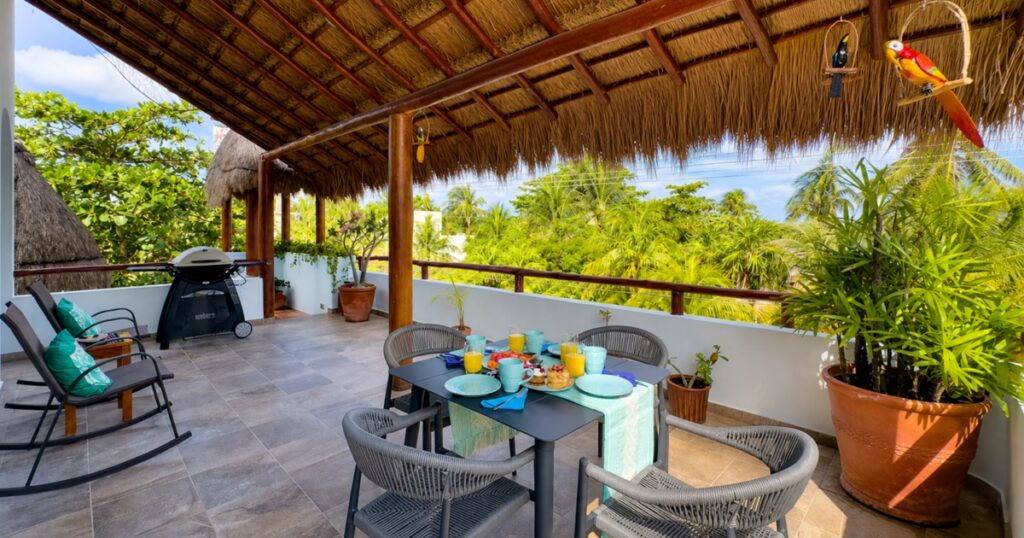 Private treetop patio at Casa Sonoma #4 in Puerto Morelos