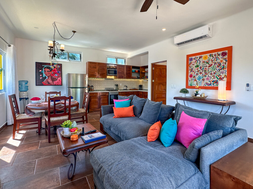 Open living room, dining area and kitchen inside Casa Catalina #2