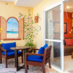 Furnished private patio with apartment entrance at Abbey del Sol Apartment #8