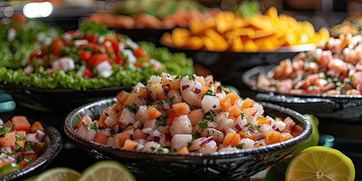 Fresh seafood ceviche with lime prepared for a local food event