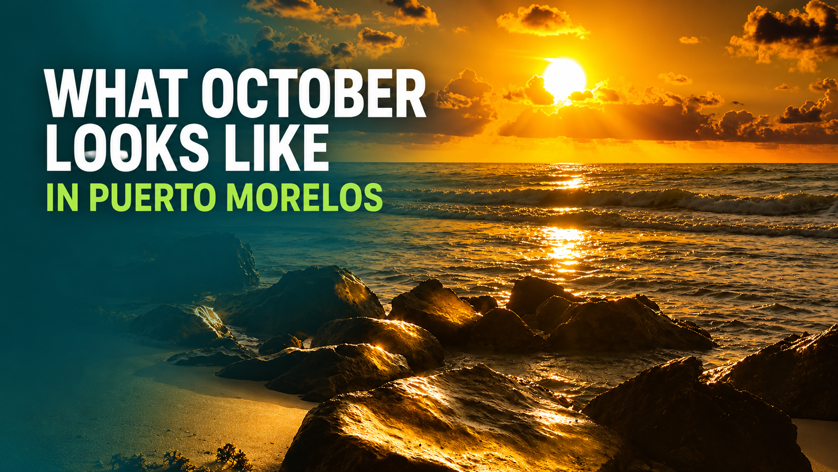 Golden October sunset over the Caribbean in Puerto Morelos