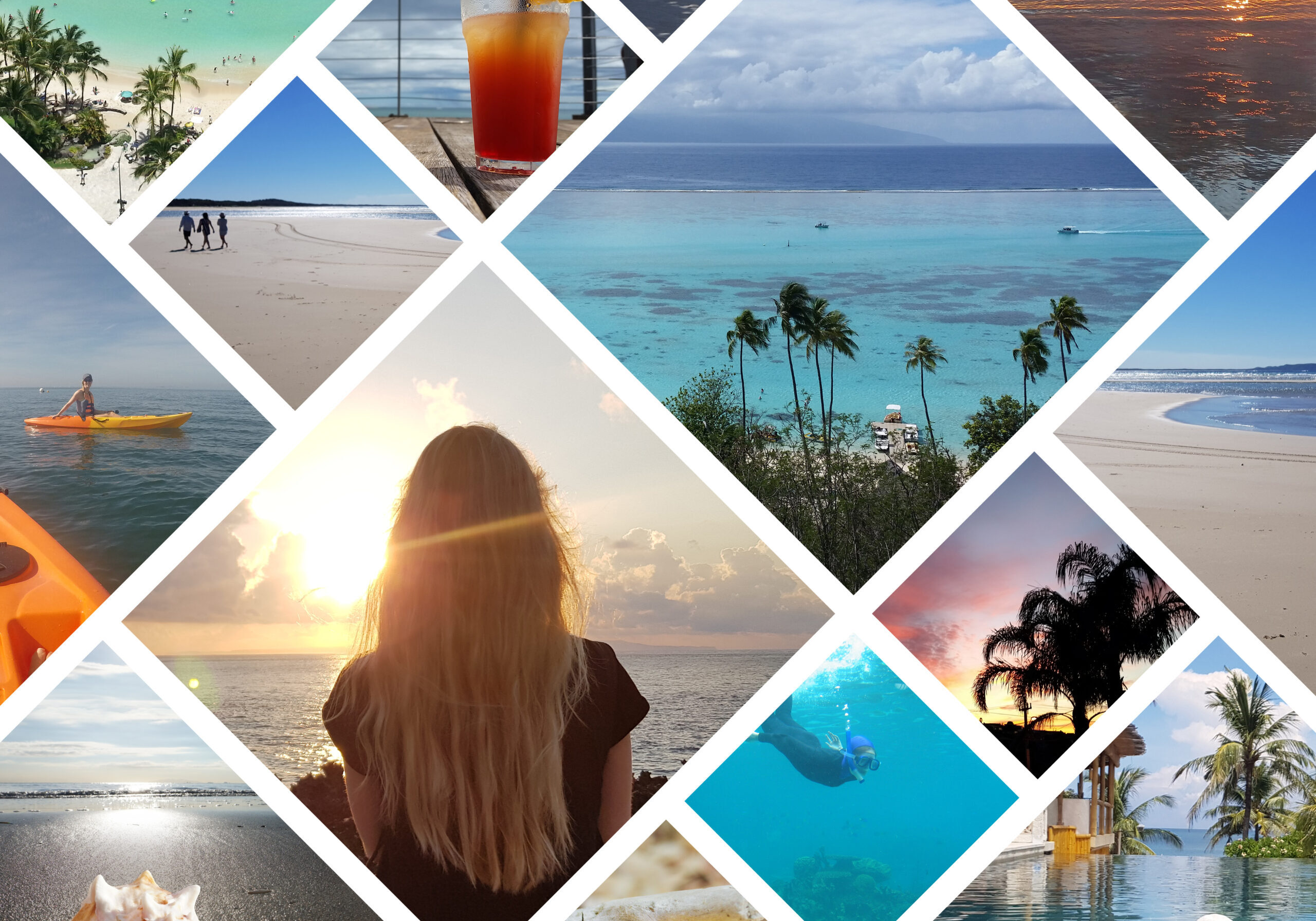 Collage of sunny tropical beach vacation travel photos - large file